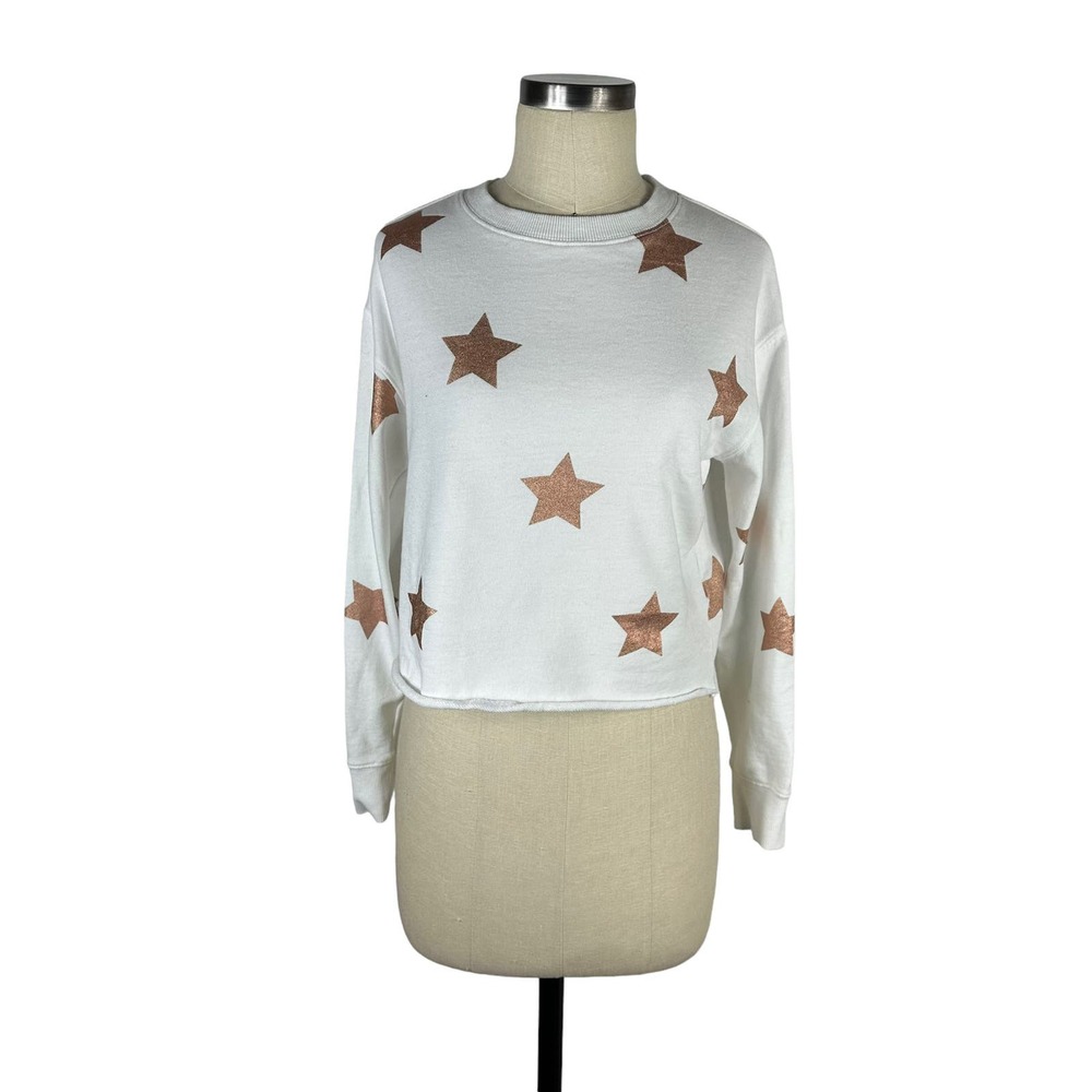 SPIRITUAL GANGSTER White Copper Star Pattern Cropped Pullover Sweatshirt XS Yoga